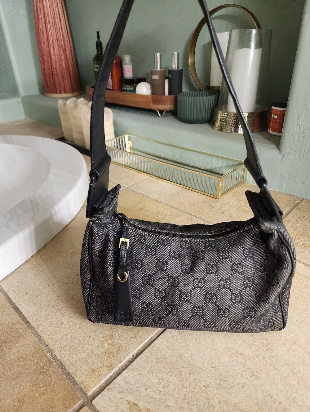 Authentic 2000 Gucci Shoulder Bag / Dark Gray Denim